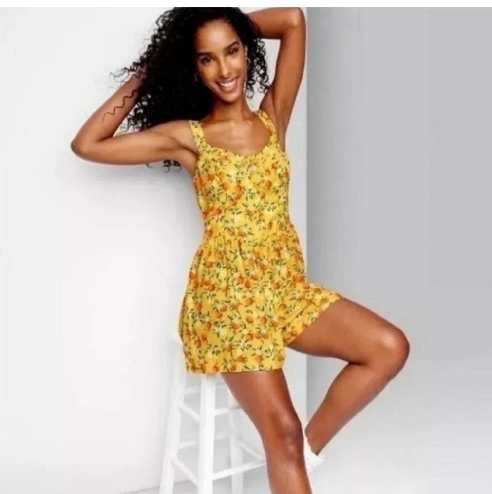 Wild Fable Yellow With Orange Floral Pattern Romper